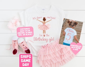 Ballerina Birthday Girl Shirt, Ballet Shoes Birthday Shirt, Personalized Custom Name Birthday T-Shirt, Dancer  Shirt, red hair ballerina