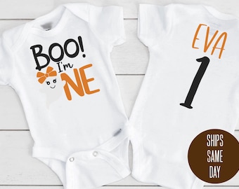First Birthday Onesie®, Boo I'm One Bodysuit shirt, 1st Birthday Halloween Shirt, October Birthday Halloween Onesie®, Personalized Name Top