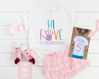 Girls 5th Birthday Hi Five Shirt, Hi Five It's My Birthday Shirt, Personalized Custom Name Girls 5th Birthday Shirt, Girls Fifth Birthday