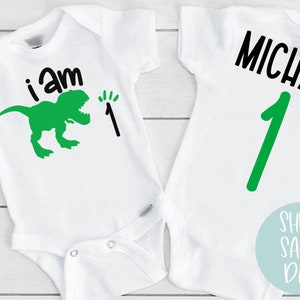Dinosaur First Birthday Onesie®, I am T-Rex 1 Shirt, 1st Birthday Dinosaur T-Rex Roar Bodysuit, Personalized Custom Name Birthday Shirt