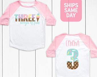 Three scoops of fun Ice Cream 3rd Birthday Shirt, 3rd Birthday Party, Ice Cream Shirt, Girls Boys Ice Cream Birthday, Kids Name Birthday Tee