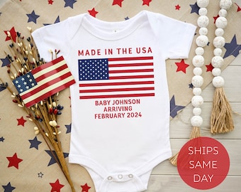 Baby Announcement Onesie®, Made In The USA Onesie®, 4th of July Onesie® ,Pregnancy Baby Reveal Bodysuit, Patriotic Personalized Baby Onesie®
