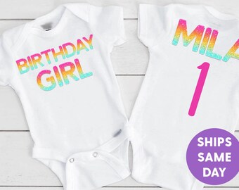 Rainbow Birthday Girl Bodysuit: Personalized First Birthday Romper