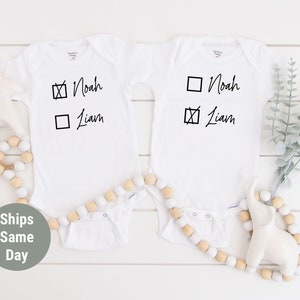 Personalized Baby Twin Name Onesies® Custom Newborn Baby Girl or Boy Onesie® Twin Baby Name Bodysuit Gift, Twins Shower Gift