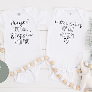 Twins Pregnancy Announcement Onesie®, Prayed and Blessed Personalized Onesies®, Twins Pregnancy Reveal, Cute Twin Bodysuits, Twin Outfits
