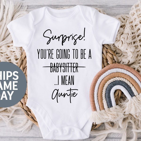Baby Announcement Onesie®, Pregnancy Announcement Onesie ®, Surprise for Aunt Baby Bodysuit, Funny and Cute Auntie Baby Reveal Shirt