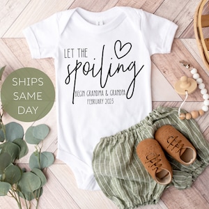 Let the Spoiling Begin Onesie®, Personalized Custom Onesie®, Baby Announcement Onesie®, First Grandbaby Pregnancy Announcement Onesie®