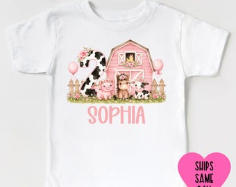 Girls Farm Animals 2nd Birthday Shirt, Personalized Barnyard Toddler Tee