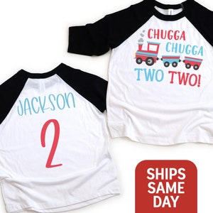 Train Birthday Shirt, 2nd Birthday Shirt, Chugga Chugga Two Two Boys Birthday Shirt, Personalized Name Boys Train Second Birthday Shirt