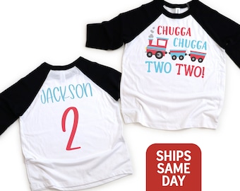 Train Birthday Shirt, 2nd Birthday Shirt, Chugga Chugga Two Two Boys Birthday Shirt, Personalized Name Boys Train Second Birthday Shirt
