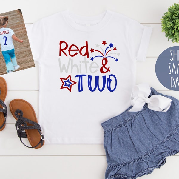 Second Birthday Shirt, 4th of July Shirt, July Patriotic Kids Red White & Two Shirt, Cute Personalized Name 2nd Birthday Shirt Boy or Girl