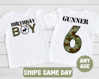 Birthday Boy Hunting Shirt, Deer Hunting Birthday Boy Shirt, Hunter Themed Birthday Party Shirt, Any Age Personalized Custom Name T-Shirt