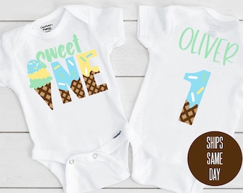 Sweet One Birthday Onesie®, One Year Old Birthday Party, Ice Cream Shirt, Girls Boys Ice Cream Theme, 1 Year old Baby Birthday Bodysuit