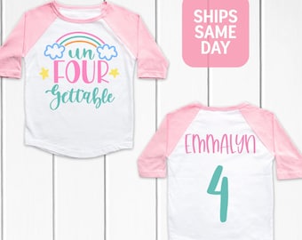 Rainbow Un Four Gettable 4th Birthday Shirt, Personalized Name