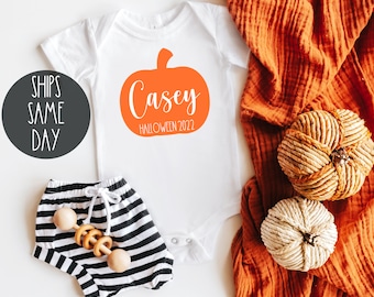 Custom Name Pumpkin Baby Onesie®, Personalized Pumpkin Onesie®, Cute Fall Infant Bodysuit, Halloween Onesie®, 1st Halloween Onesie®
