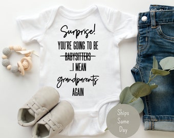Baby Announcement to Grandparents Onesie®, Pregnancy Announcement Onesie ®, Surprise Grandparents Again Baby Announcement, Funny Baby Reveal