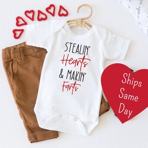 Stealin Hearts and Making Farts Onesie®, Valentines Day Baby Onesie®, Funny Valentine Onesie, Milestone Bodysuit, 1st Valentines Day Onesie®
