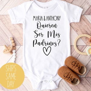 Quieren ser mis padrinos baby onesie®, serás mis padrinos onesie®, padrinos onesie®, español baby onesie®, baby onesie® personalizado