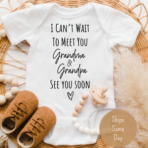Baby Announcement Onesie®, Pregnancy Announcement Onesie®, Can't Wait To Meet You Grandma & Grandpa Bodysuit, Cute Baby Reveal Shirt
