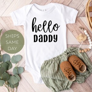 Baby Announcement Onesie®, Hello Daddy Pregnancy Announcement, Surprise for Dad Baby Bodysuit, Funny and Cute Baby Reveal Shirt Bodysuit