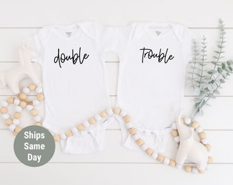Twins Pregnancy Announcement Onesie®, Double & Trouble Onesie®, Twins Pregnancy Reveal Onesie®, Cute Twin Baby Bodysuits, Two Twin Shirt's