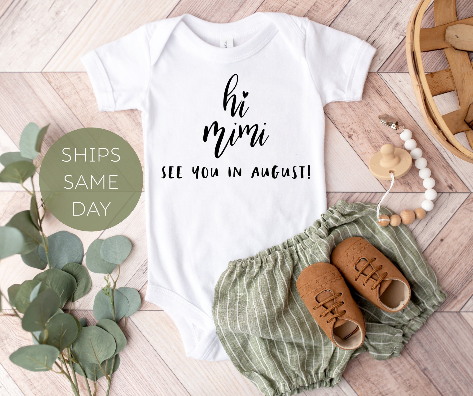 Baby Announcement Onesie®, Pregnancy Announcement Onesie ®, Hi Mimi Personalized Announcement Bodysuit, Fun and Cute Baby Reveal Shirt