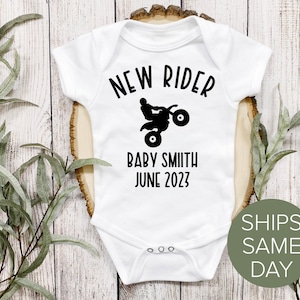 Baby Announcement Onesie®,  Motorcycle Onesies® Personalized Pregnancy Bike Announcement Onesie®, to Grandparent Family Friends