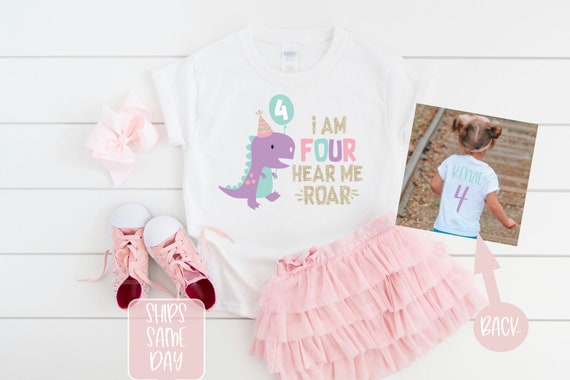 Dinosaur Birthday Shirt, I Am Four Hear Me Roar Birthday Shirt, Dinosaur Party, Boy or Girl 4 Year Birthday Shirt, Four Roar Dinosaur Shirt
