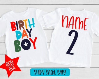 Birthday Boy Shirt, Boys Birthday T-Shirt, Any Age Personalized Name Birthday Shirt, Colorful Kids Toddler Birthday Shirt for Boys
