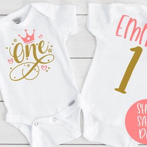 Girls First Birthday Onesie®, One Year Old Princess Crown Custom Birthday Bodysuit, Girls 1st Birthday Shirt, Cute Personalized Onesie®