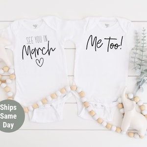Twins Pregnancy Announcement Onesie®, See You In Personalized Twin Onesies®, Twins Pregnancy Reveal Onesie®, Cute Custom Twin Baby Bodysuits