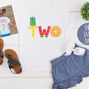 Two Birthday Shirt, 2rd Birthday Party, Girls Summer Fruit Shirt, Girls Watermelon Pineapple Orange Birthday Shirt, Second Birthday Shirt