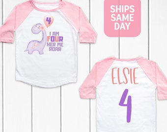 Dinosaur Birthday Shirt, I Am Four Hear Me Roar Birthday Shirt, Dinosaur Party, Boy or Girl 4 Year Birthday Shirt, Four Roar Dinosaur Shirt