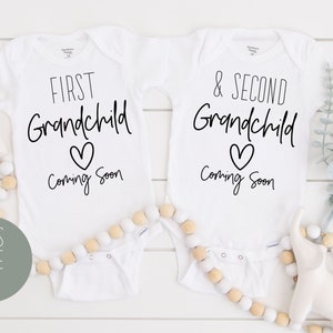 Twins Pregnancy Announcement Onesie®, First and Second Grandchild Onesies®, Twins Pregnancy Reveal Onesie®, Cute Twin Baby Bodysuits