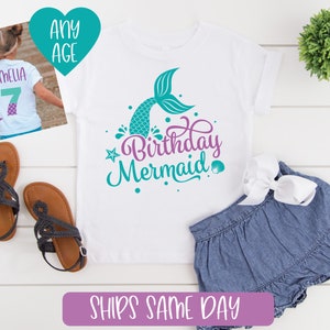 Mermaid Birthday Shirt, Girls Mermaid Birthday Shirt, Girls Birthday T-Shirt, Cute Custom Personalized Mermaid Birthday Girls Name Shirt