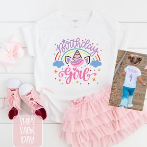 Unicorn Rainbow Birthday Girl Shirt, 4 Year Old Birthday Shirt, Girls 4th Birthday Shirt, Fourth Birthday Personalized Name Birthday Shirt