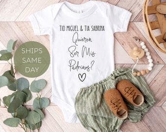 Quieren ser mis padrinos baby onesie®, will you be my godparents onesie®, padrinos onesie®, spanish baby onesie®, personalized baby onesie®