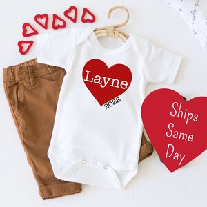 Valentine&#39;s Day Baby ONESIE®, First Valentine&#39;s Day Shirt, Personalized Heart Name Onesie®, Heart Onesie®, Baby Boy Gift, Custom Baby Shirt