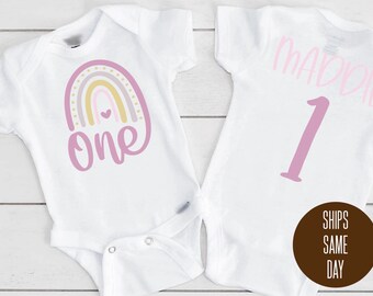 Rainbow Birthday Girls Onesie®, One Year Old Birthday Bodysuit, Girls Rainbow Birthday Shirt, Cute Personalized Girls 1st Birthday Shirt