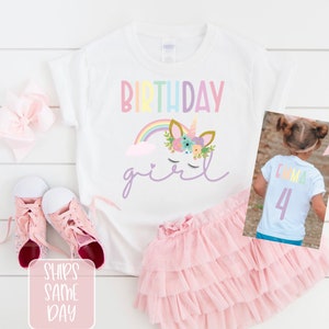 Unicorn Rainbow Birthday Girl Shirt, Girl Birthday T-Shirt, Girls Rainbow Unicorn Birthday, Custom Personalized Name and Year Birthday Shirt image 1