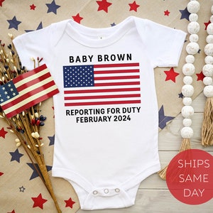 Baby Announcement Onesie®, Made In The USA Onesie®, 4th of July Onesie®, Cute Patriotic Baby Announcement, Personalized US Military Baby