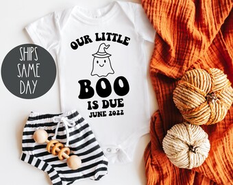Our Little BOO Onesie®, Halloween Baby Announcement Personalized Onesie®, Cute Halloween Pregnancy Announcement Onesie®, Funny Baby Reveal