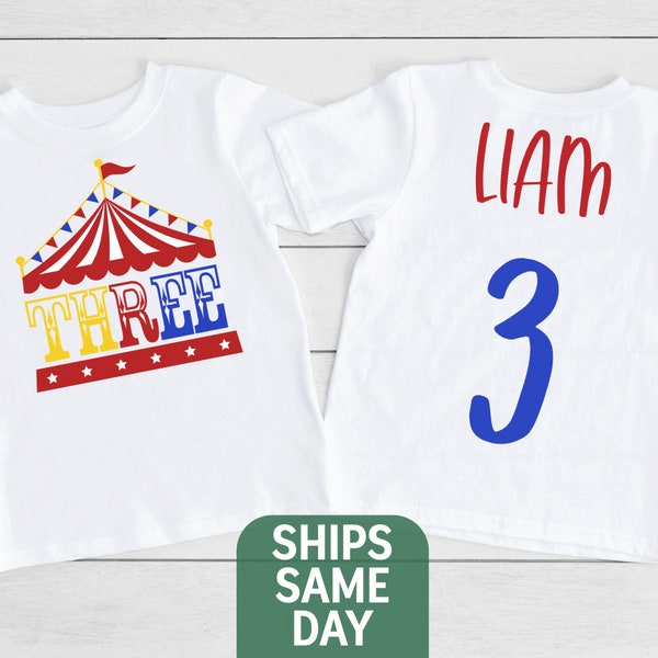 Third Birthday Shirt, Circus Three Year Old Shirt, Carnival 3rd Birthday Shirt, Personalized Boy or Girl Name 3rd Birthday Carnival T-Shirt