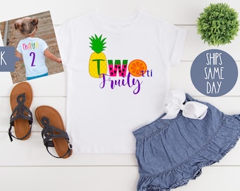 Two Girls Birthday Shirt, Two tti Fruity 2rd Birthday Shirt, Pineapple Watermelon Orange Summer Fruit Birthday, Personalized Name Shirt