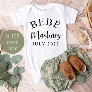 Spanish Custom Last Name Onesie®, Español Baby Onesie®, Portuguese Bebé Onesie®, Pregnancy Reveal, Baby Announcement Onesie®, Personalized