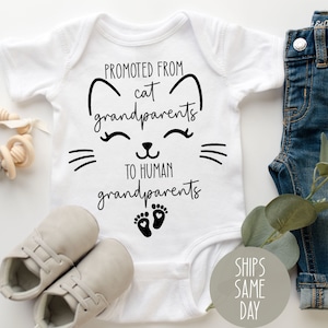 Baby Announcement Onesie®, Promoted from Cat Grandparents to Human Grandparents Pregnancy Onesie®, Cute Funny Cat Lovers Baby Reveal