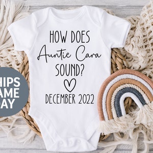 Aunt Pregnancy Reveal Onesie®, Aunt Personalized Baby Announcement, Baby Reveal to Sister Bodysuit, How Does Auntie Sound, Baby Announcement