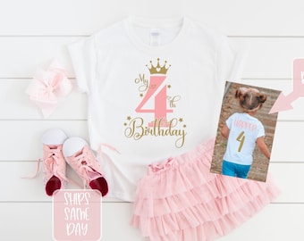 Girls My 4th Birthday Princess Crown Shirt, Girls fourth Birthday Shirt, Personalized Name Girls Birthday T-Shirt, Birthday Princess Themed