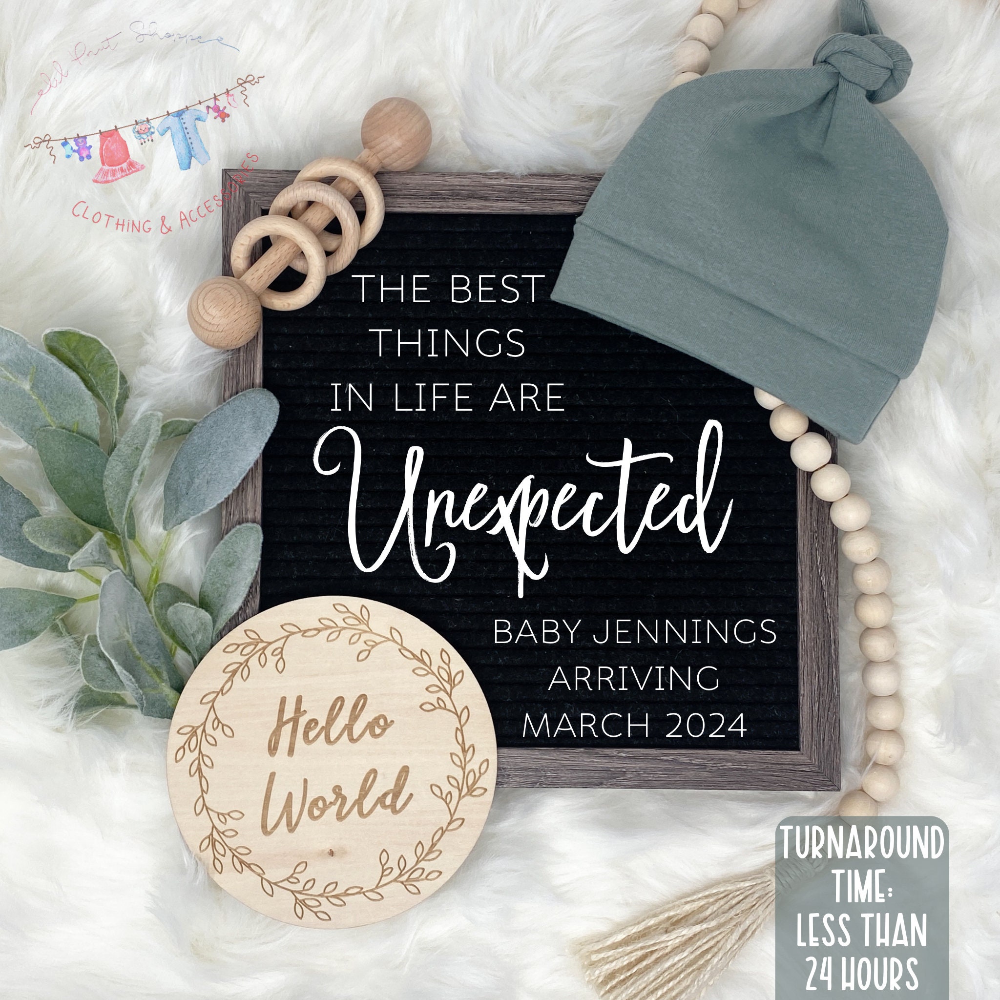 Digital Baby Announcement, Personalized Social Media Baby Announcement, Custom Last Name Pregnancy Announcement, Best Things are Unexpected