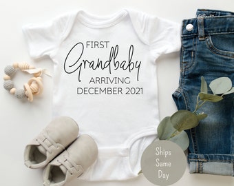 Baby Announcement Onesie®, First Grandbaby Pregnancy Announcement Onesie®, Surprise for Grandparents Bodysuit, Cute Personalized Reveal